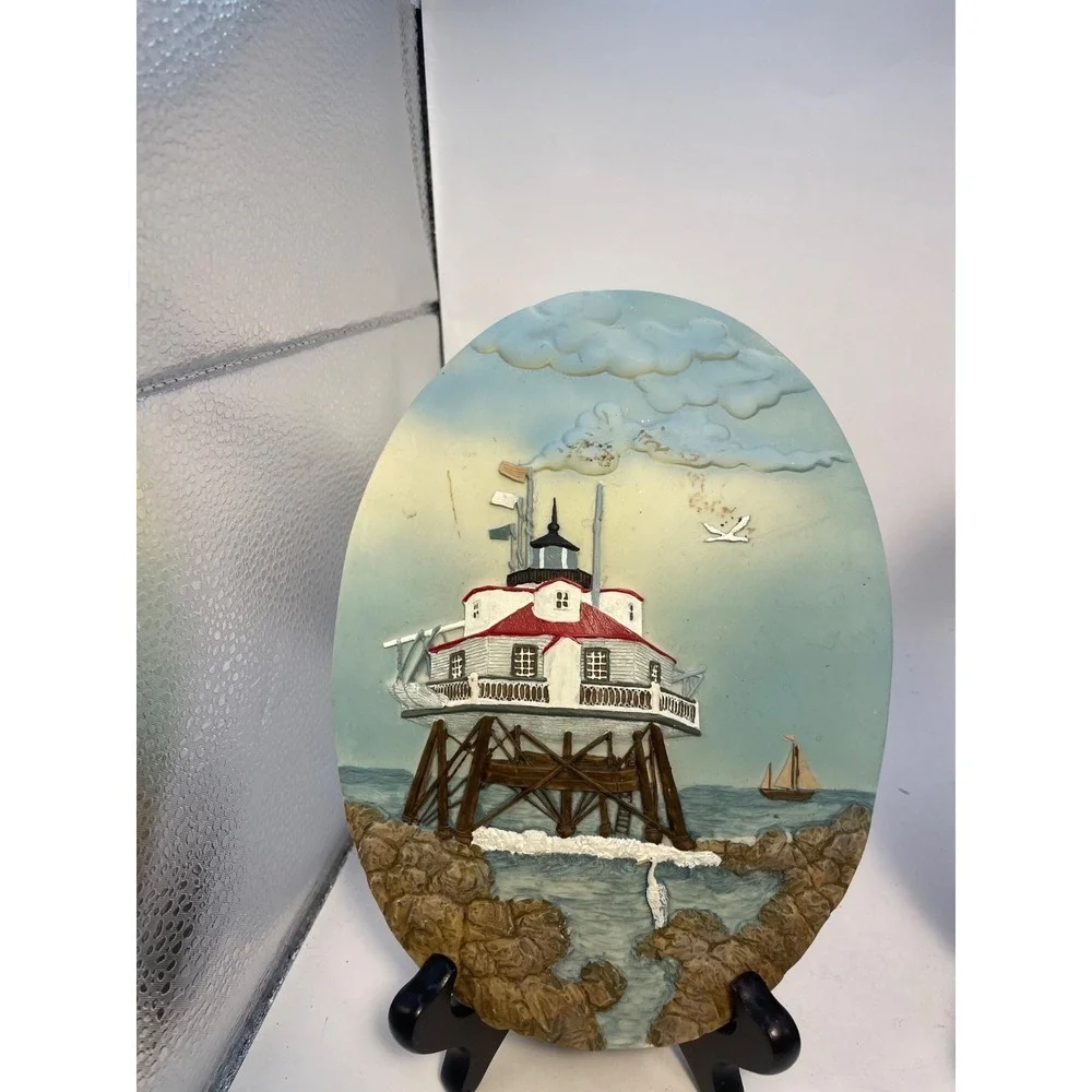 Pair of Vintage‎ Resin Home Oval lighthouse Wall Plaques